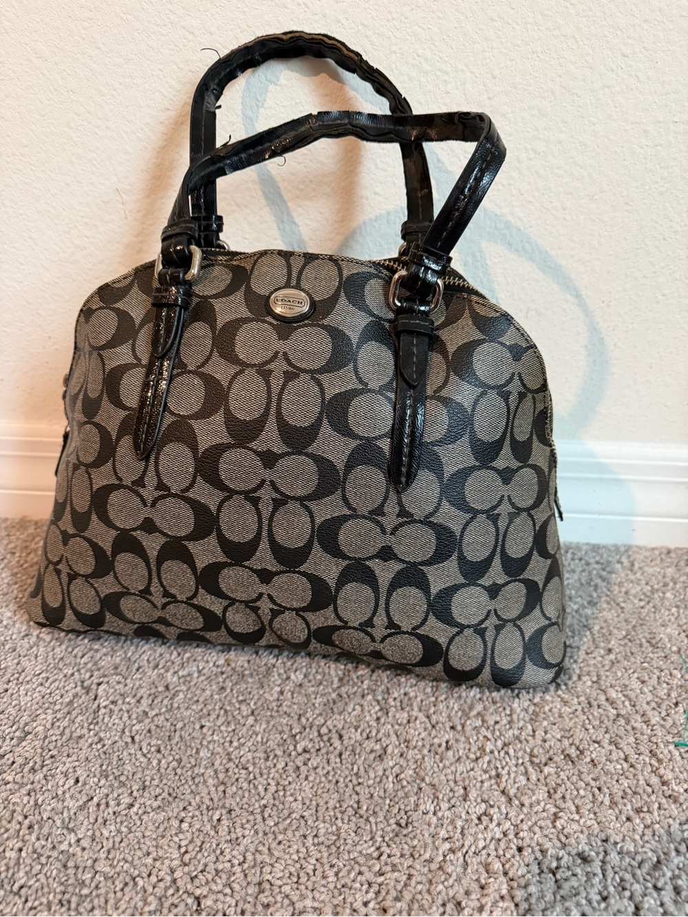 Coach Black and Khaki Signature Dome Satchel